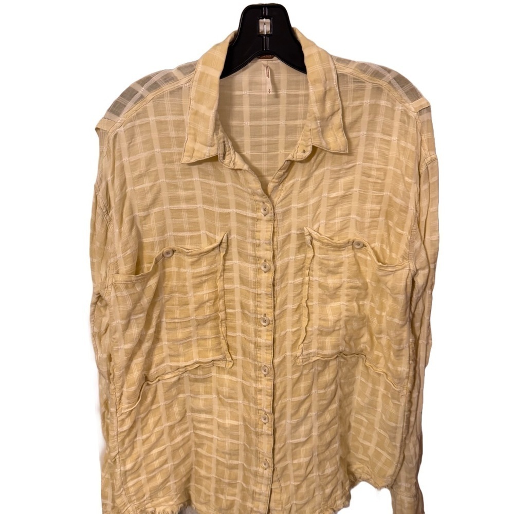 Free People Women Loveland Plaid Yellow Citron Oversized Shirt Tunic Top Size SP
